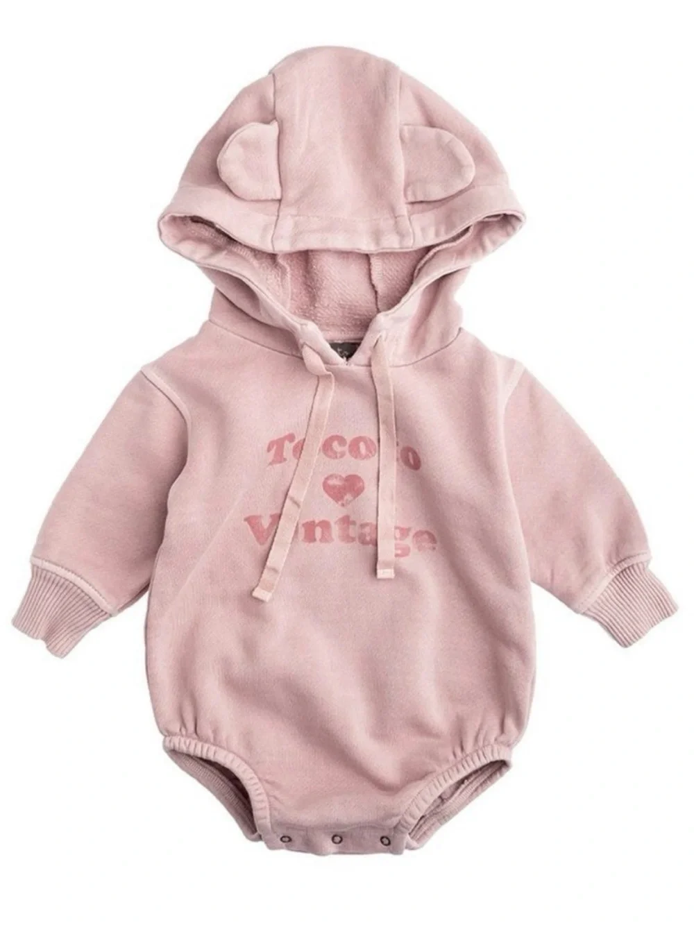 Tocoto Vintage Toddler Girl 18M Pink Neutral Designer Hoodie Romper Ears